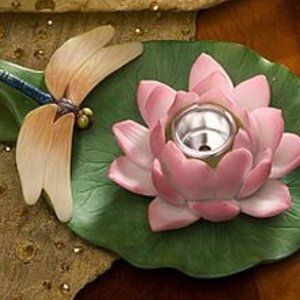 Dragonfly water lily chamber stick candle holder